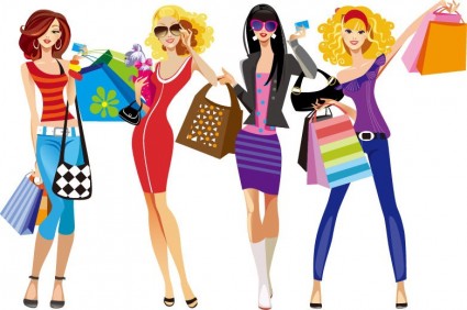 Shopping Girls Vector Illustration