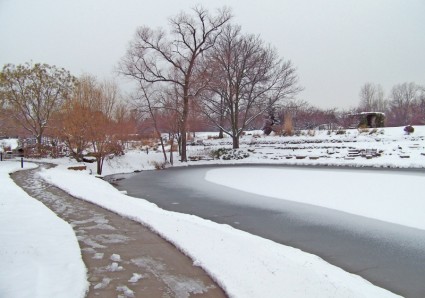歩道と冷凍池