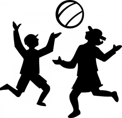 Silhouette der Kinder spielen mit einem Ball-ClipArt