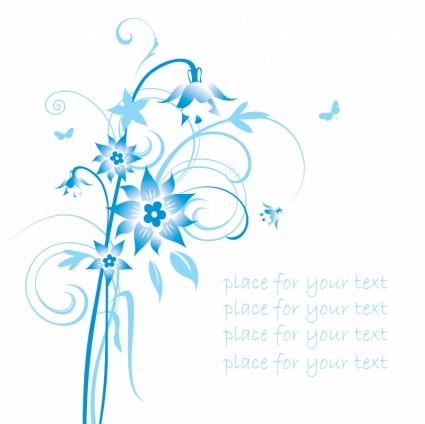 bunga sederhana handpainted dan pola biru vektor