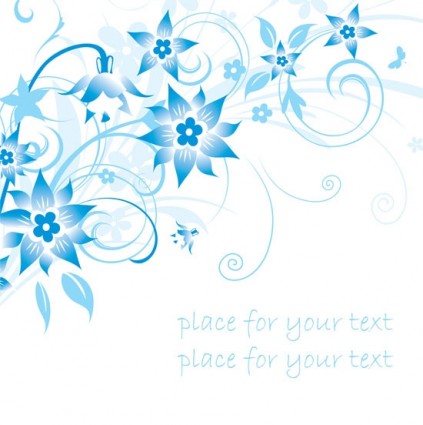 간단한 손으로 그리는 꽃과 파란색 텍스트 배경 패턴 벡터