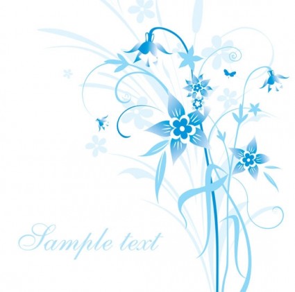 flores pintadas a mano simple y vector de patrón de fondo de texto azul