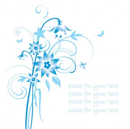 単純な手塗りの花と青いテキスト背景パターン ベクトル