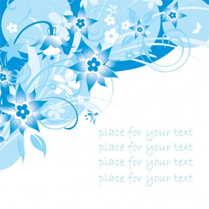 flores simples pintado à mão e vetoriais de padrão de fundo de texto azul
