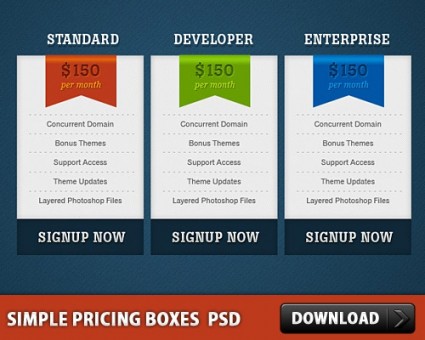 Simple Pricing Boxes Free Psd