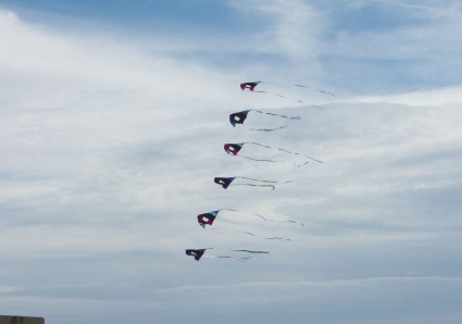 在一條線上的六個風箏