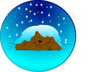 Sleeping Bear Under Stars With Snow Circle Clip Art