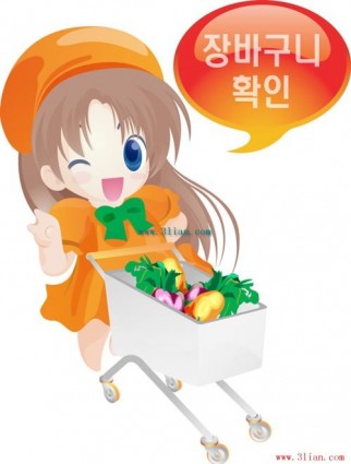 niña coreana con vector de compras