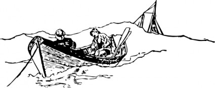 pequeño bote de remos con clip art de pescadores