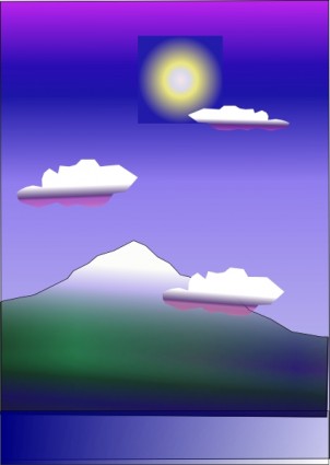 Snow Capped Mountain And The Sun Clip Art