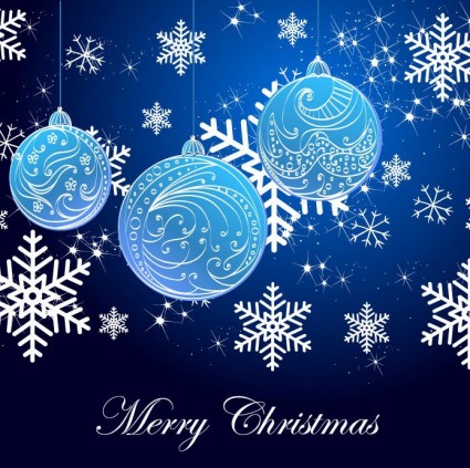 kepingan salju latar belakang dan biru Natal bola