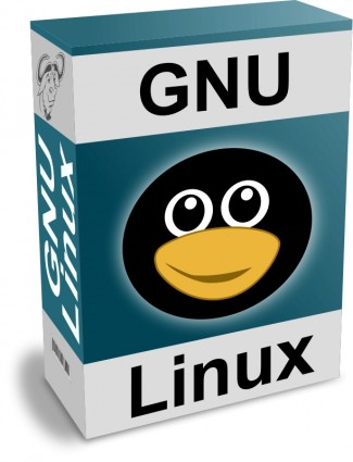 Software-Karton mit Gnu-Linux-Text und lustigen Tux Gesicht
