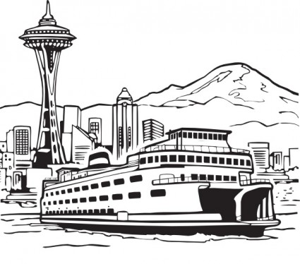 Space Needle And Ferry Clip Art