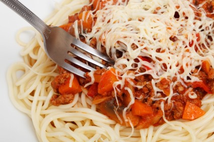 detalle de espagueti boloñesa