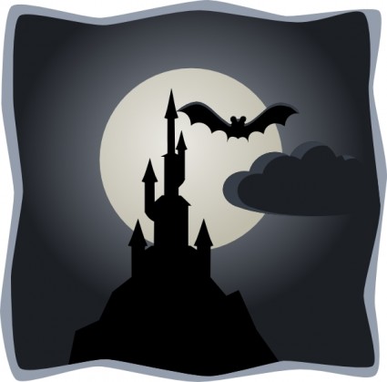 Spooky Castle In Full Moon Clip Art