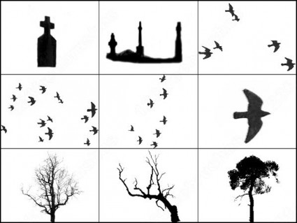 жуткий туман птиц надгробий и деревья кисти