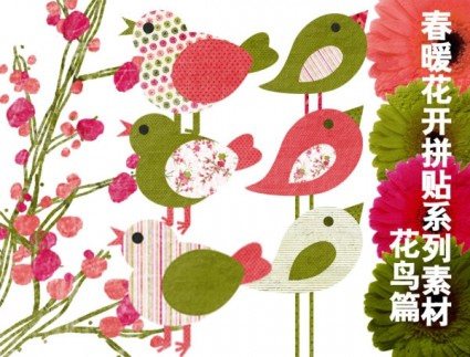 wiosna seria kolaży kwiaty artykuły ptaków