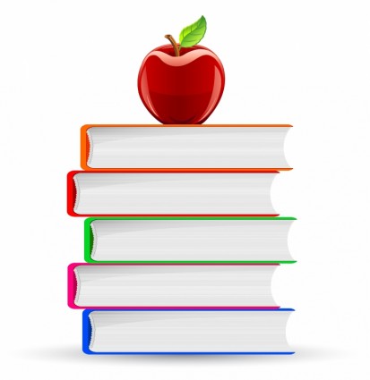 กองหนังสือและสีแดงแอปเปิ้ล