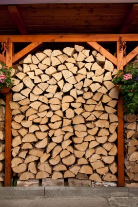 冬天的木頭的堆疊