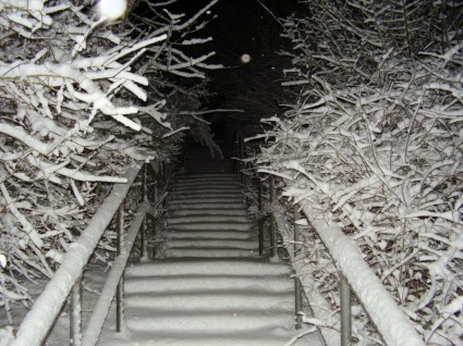 escaliers recouverts de neige