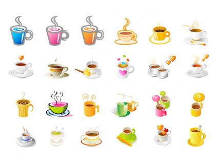 Steaming Coffee Cup Set Of Vector Icons