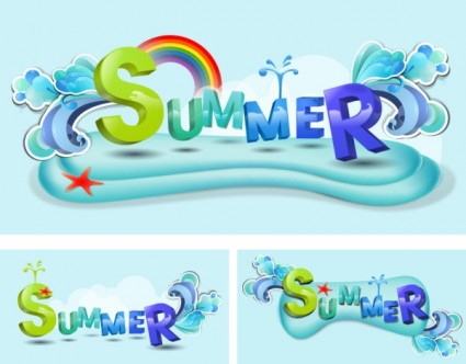 夏季主题字体设计矢量