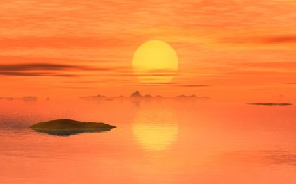 太陽の日の出サンセット水上コテージ
