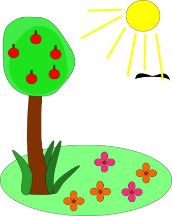sol árvore flores clip-art