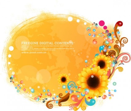 Sunflower And Colorful Background Pattern Vector