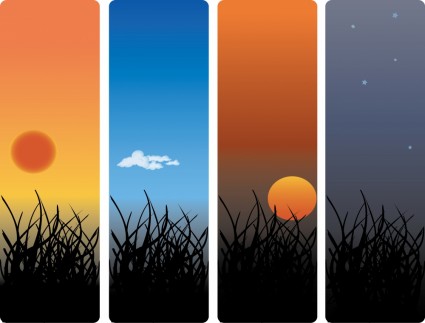 日の出と日没の風景ベクトル
