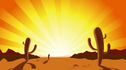 matahari terbenam gurun kaktus clip art