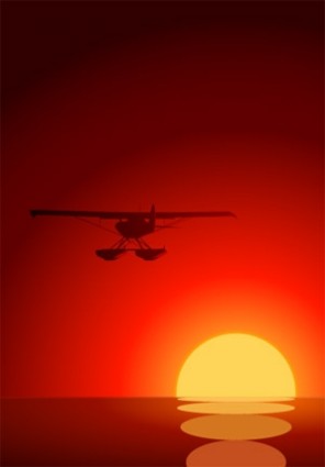 matahari terbenam vektor di bawah pesawat