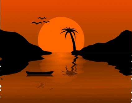 image clipart scène coucher de soleil eau