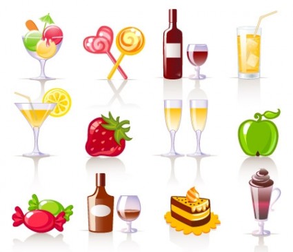 bebidas doces e fruta vector icons
