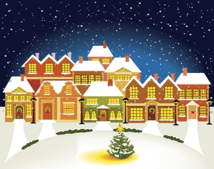 卡通聖誕房子背景向量