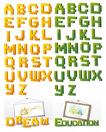 Threedimensional Building Block Type Letters Vector