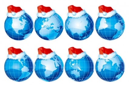 ベクトルの三次元の地球とクリスマスの帽子