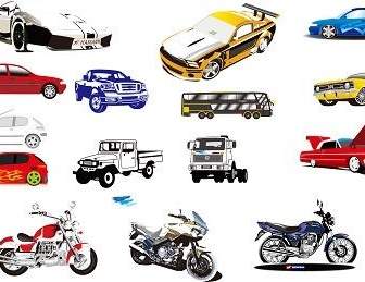 เวกเตอร์ 15 รถจักรยานยนต์และรถยนต์