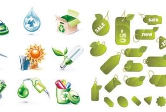2 Sets Of Green Icon Vector