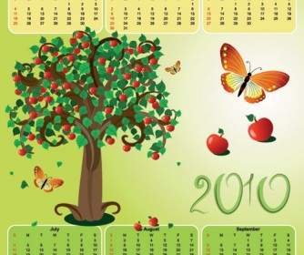 2010 Apple Theme Calendar Template Vector Butterfly