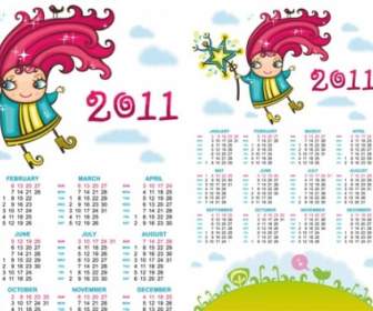 2011 年手描きアニメ クリップ アート カレンダー
