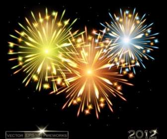 2012 Bright Fireworks Background Vector