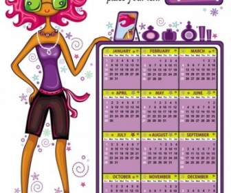 2012 卡通女孩月曆向量