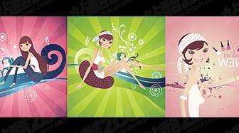 3 Lovable Characters Fashion Illustrations Vector Material