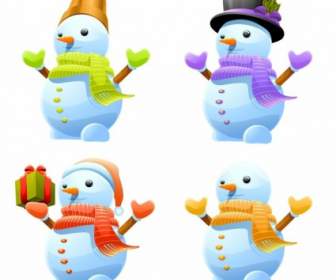3d Cute Snowman Vector Set