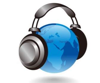 3d Earth Globe With Headphones Vector Graphic