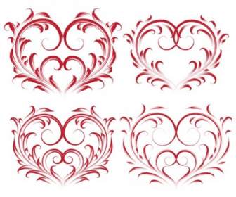 4 美麗 Heartshaped 花紋向量