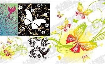 4 Bird Or Butterfly Pattern Combination Of Vector Material