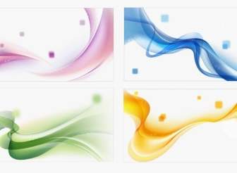 4 Colors Abstract Waves Background Vector Set
