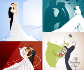 4 Pernikahan Tema Pernikahan Vektor Ilustrator